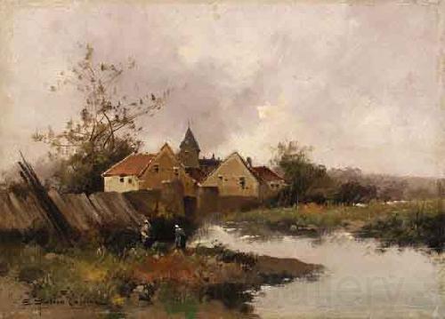 Eugene Galien-Laloue Village au Bord de Eau